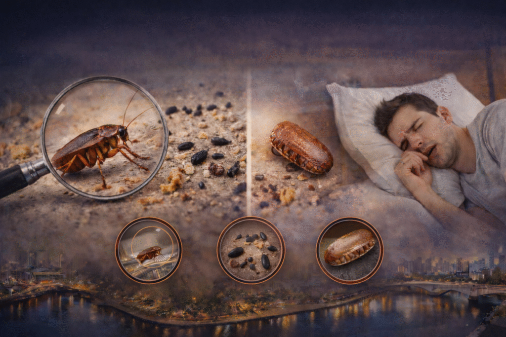 cockroach droppings, eggs,