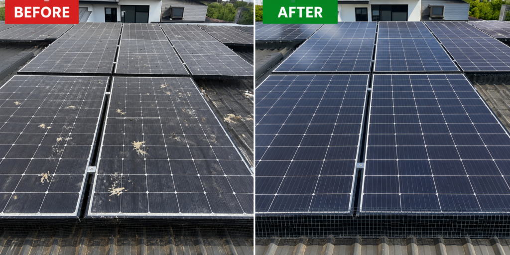 solarpanel bird proofing before and after images