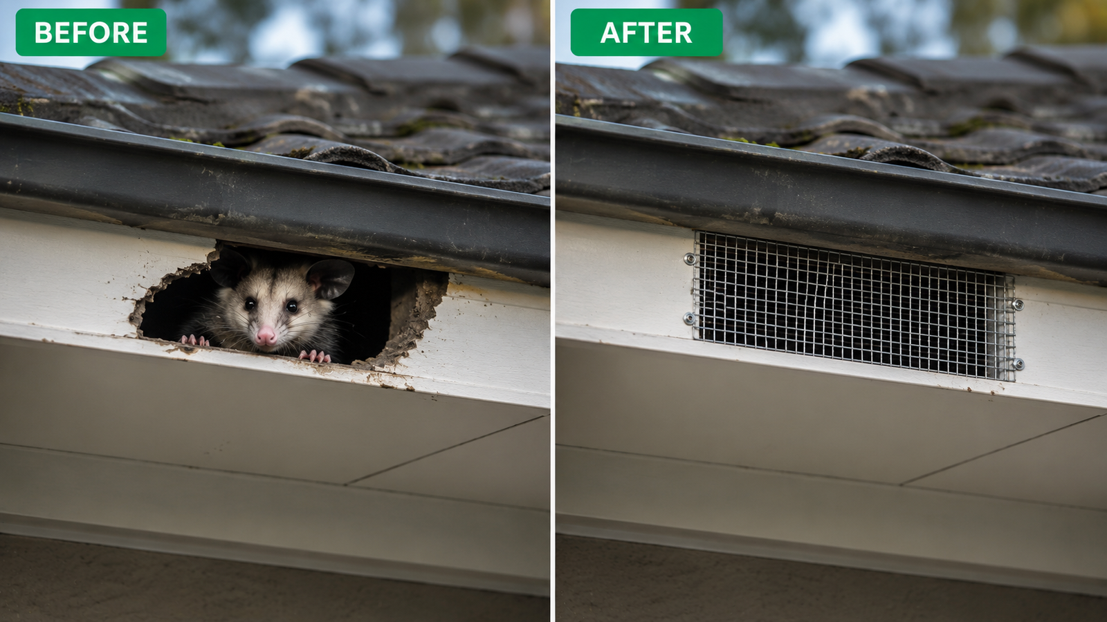 Before and after Possum Pest Control Melbourne roof proofing installation