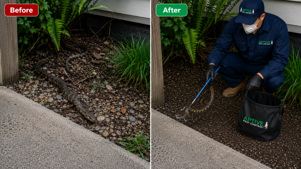 Before and after Snake Catcher Melbourne removing a snake safely