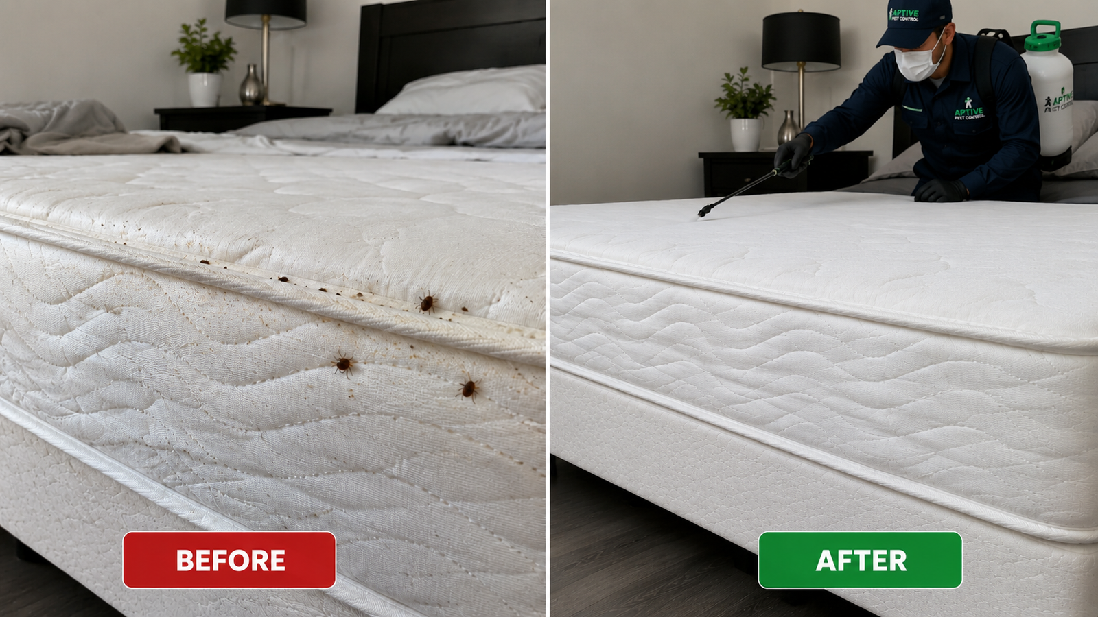 Before and after Bed Bug Pest Control Melbourne treatment completed by Aptive Pest Control