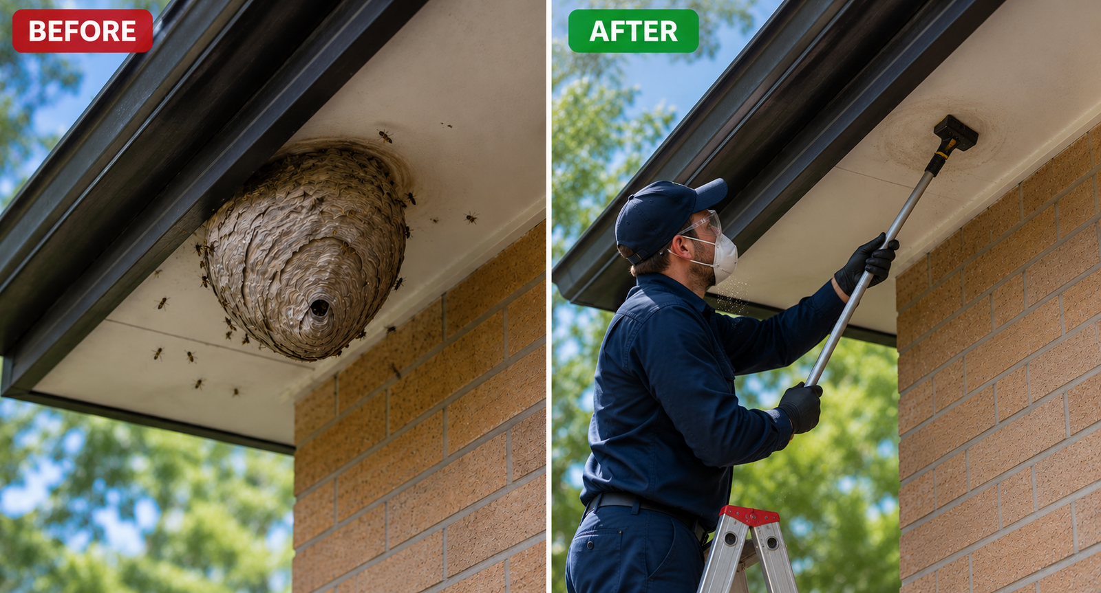 Before and after Wasp Nest Removal Melbourne completed by Aptive Pest Control