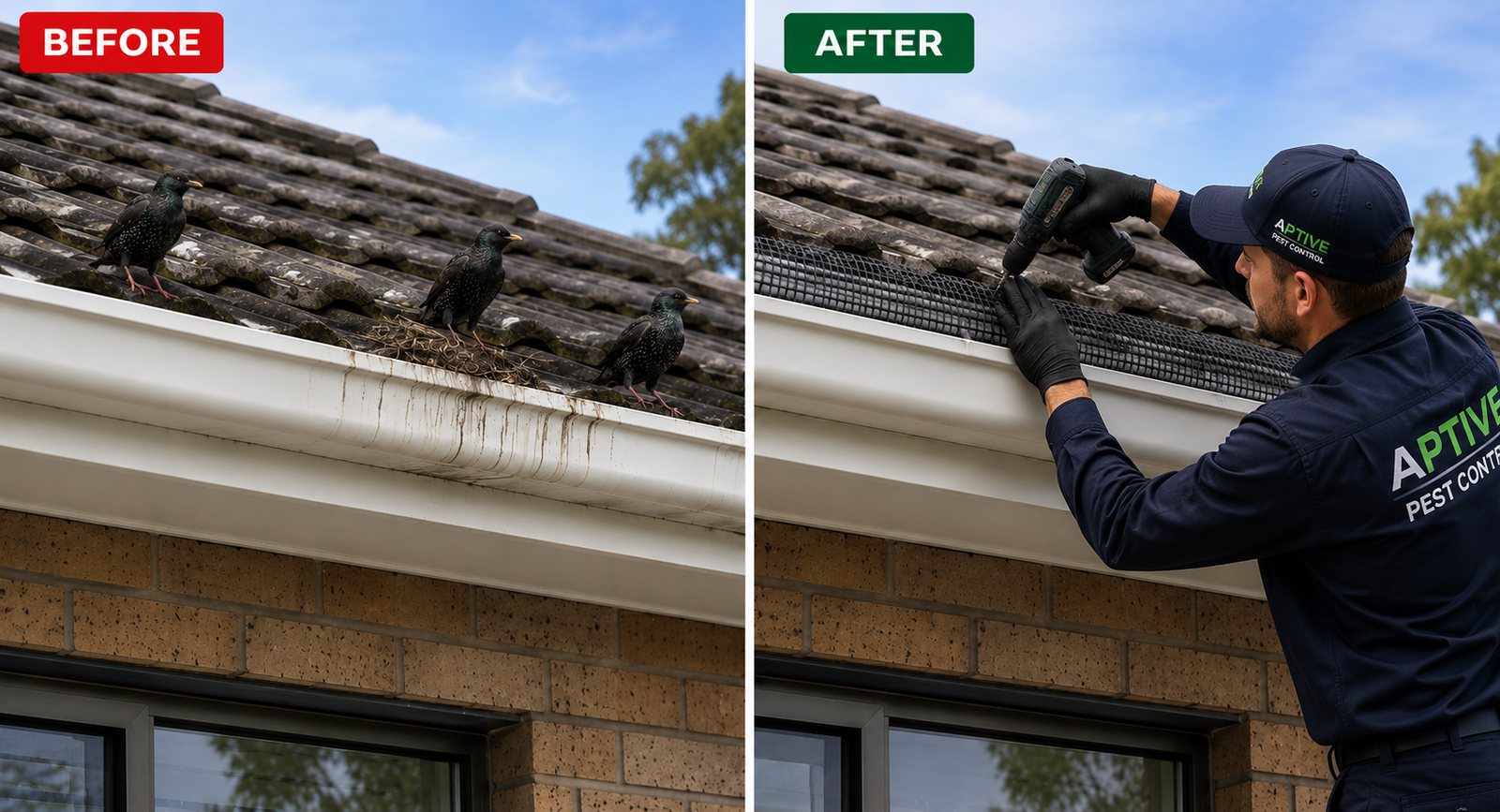 Bird control before and after image