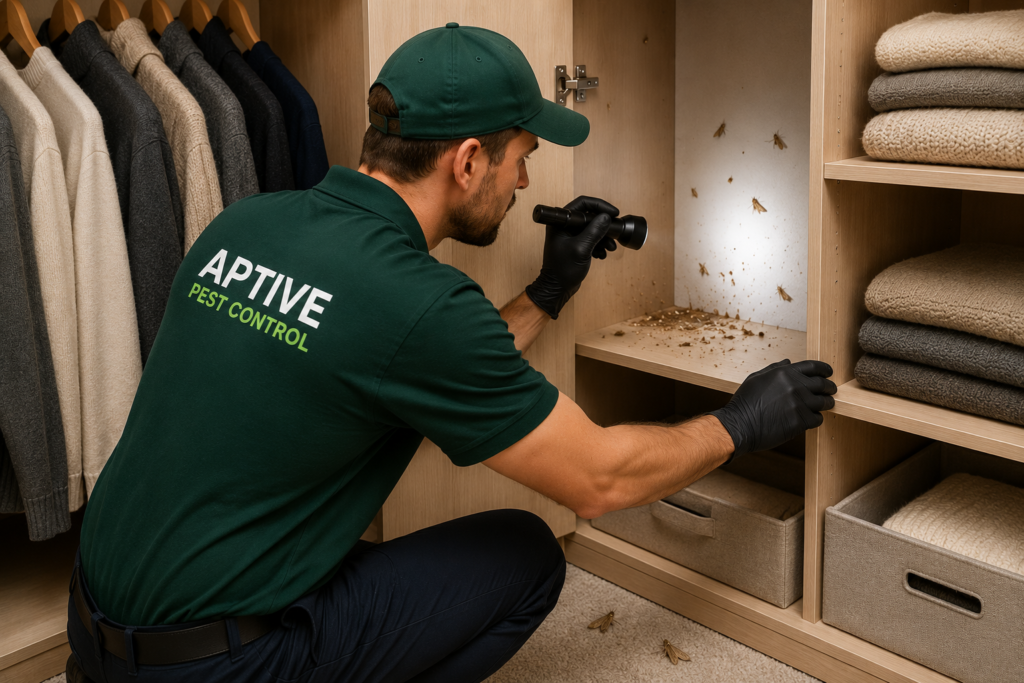 Professional Moth Control Melbourne technician treating a moth infestation