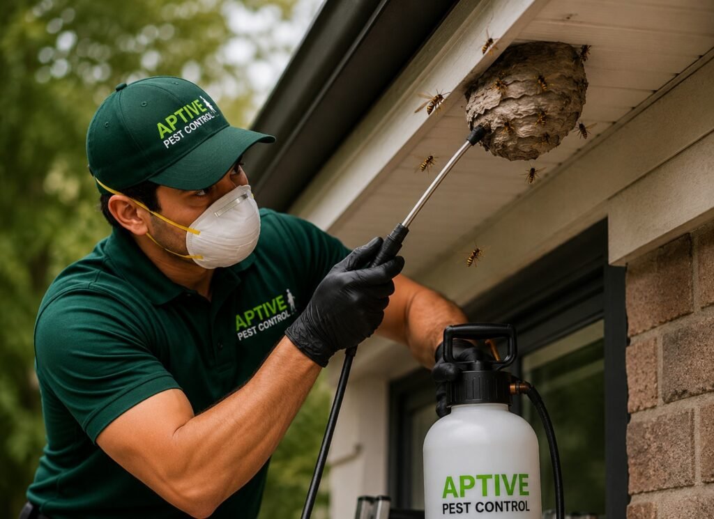 Professional Wasp Nest Removal Melbourne technician safely removing a wasp nest